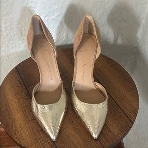 Banana Republic Two-Tone D'Orsay Pointed Toe Pumps in Gold and Tan